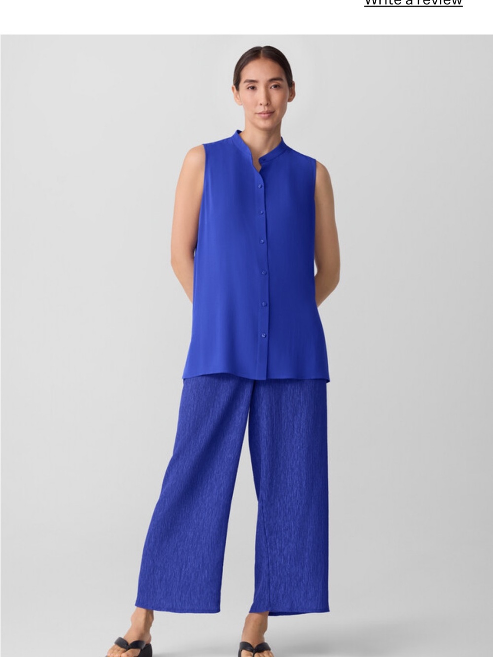 Eileen Fisher Silk Georgette Crepe Sleeveless Shirt in Periwinkle Blue - Picture 7 of 7